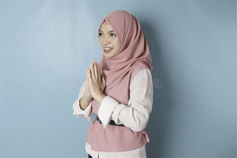 Portrait Young Beautiful Muslim Woman Wearing A Pink Hijab Eid Mubarak