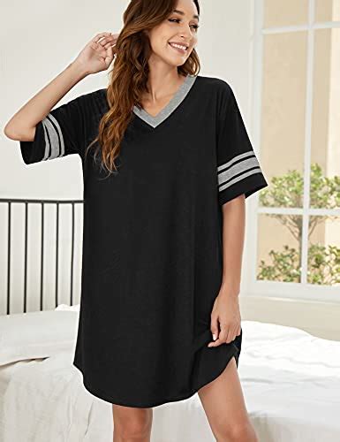 Ekouaer Womens Nightgown Cotton Novelty Sleepshirts V Neck Short