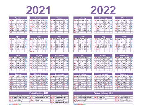 Free Printable Calendar 2021 And 2022