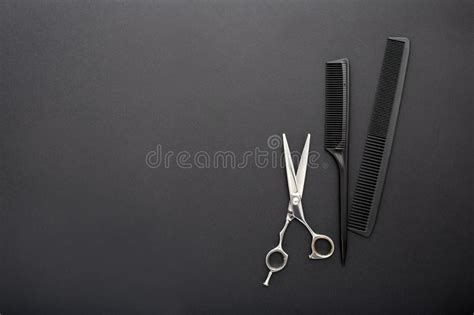 Flat Lay Composition With Hairdresser Tools Scissors Combs Hair Iron