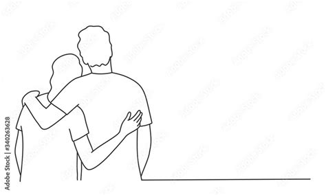 Line Drawing Vector Illustration Of Couple Hugging Rear View Stock