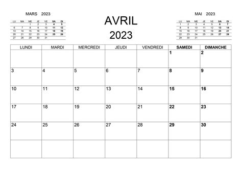 Calendrier Avril 2023 Calendriersu