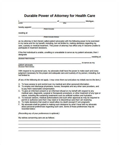 9 Medical Power Of Attorney Forms Free Sample Example Format