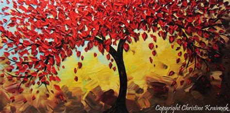 Original Art Abstract Painting Red Tree Of Life Modern Textured Palette