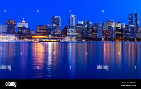 Panorama Photo Of Vancouver City By Night British Columbia Canada