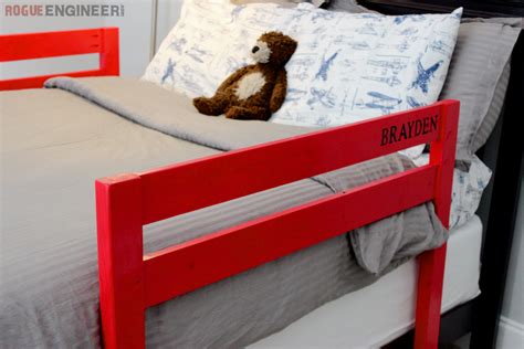 Easy and affordable diy solution for creating a toddler bed rail bumper to prevent kids from falling off their beds with pool noodles. DIY Toddler Bed Rail | Free Plans | Built for under $15