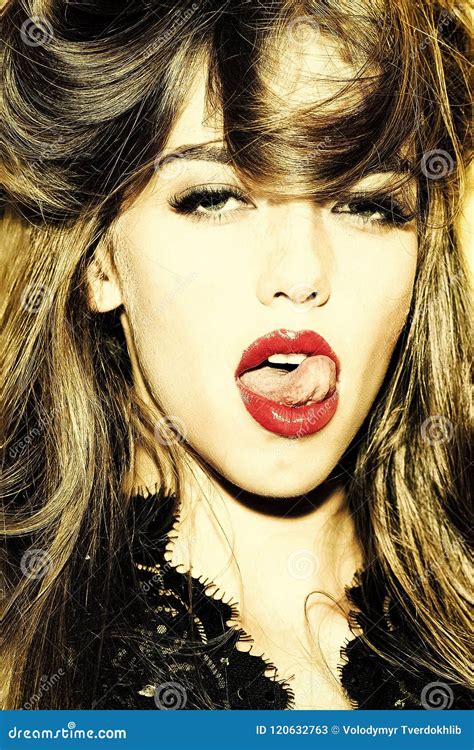 Fashion Model Young Girl Licking Lips Stock Image Image Of Face Confidence 120632763
