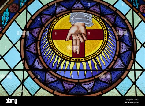 God The Father Depicted As The Blessing Hand In The Stained Glass Stock