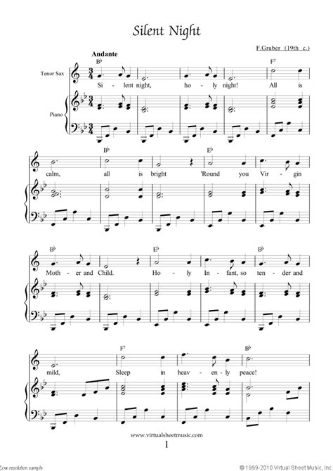 Free Silent Night Sheet Music For Tenor Saxophone And Piano Pdf