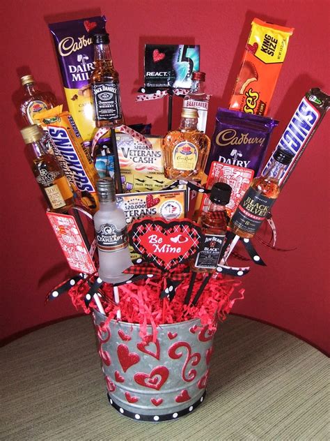 Valentines Day Man Bouquet Liquor Chocolate T Cards And Lottery