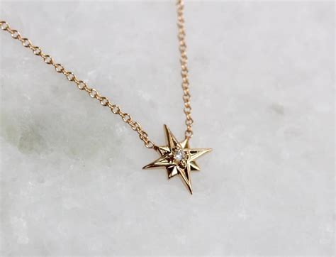 14k Gold North Star Necklace Solid Gold Necklace Diamond Star