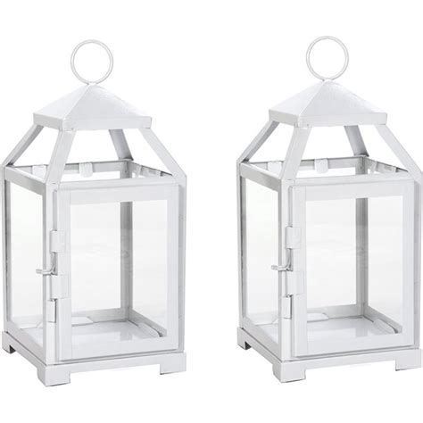 Hosley Set Of 2 Clear Glass Iron White Farmhouse Pillar Candle Lantern