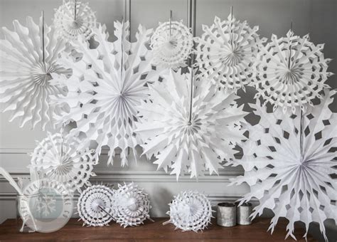 Pack Of 12 Paper Snowflake Christmas Hanging Decorations The Paper