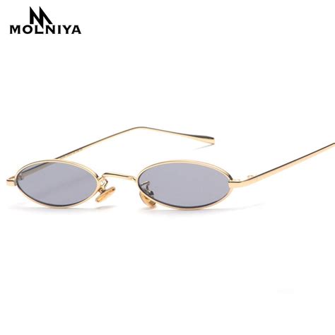 buy molniya 2018 small oval sunglasses for men male retro metal frame yellow