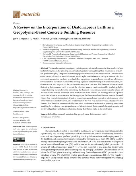 Pdf A Review On The Incorporation Of Diatomaceous Earth As A