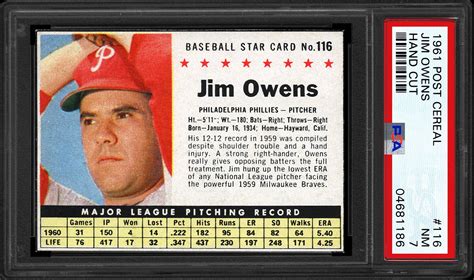 1961 Post Cereal Jim Owens Hand Cut Psa Cardfacts®