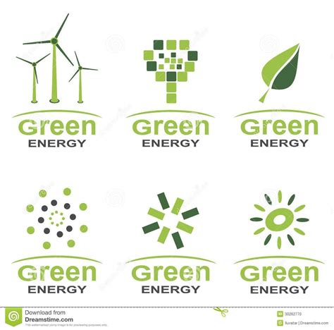 Green Energy Logo Set With Windmills And Trees