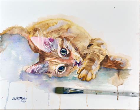 Oilandwatercolor Paintings By Elena Vacha Cute Little Ginger Kitten