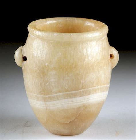 Egyptian Late Dynastic Alabaster Jar W Lug Handles Fila Alabaster Jar