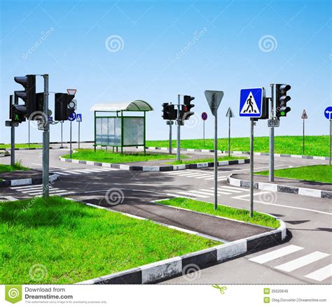 Street Intersection And Road Signs Stock Image Image Of Equipment