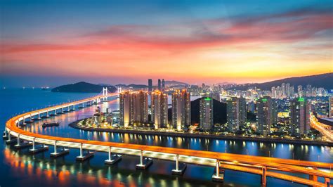 Busan Wallpaper 4k Gwangan Bridge City Lights Sunset Harbor World