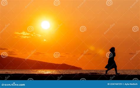 Woman At Beach During Sunset Silhouette Stock Image Image Of Sunshine People