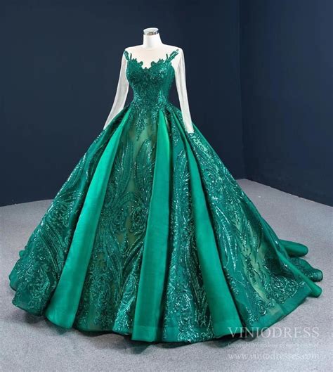 Emerald Green Quince Dress Long Sleeve Princess Ball Gown Fd2454 Ball