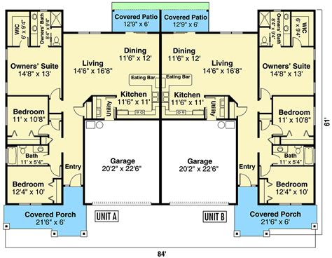 Duplex Ranch Home Plan With Matching Bed Units Da