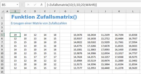 EXCEL Funktion ZUFALLSMATRIX für Excel 2007 bis 2019