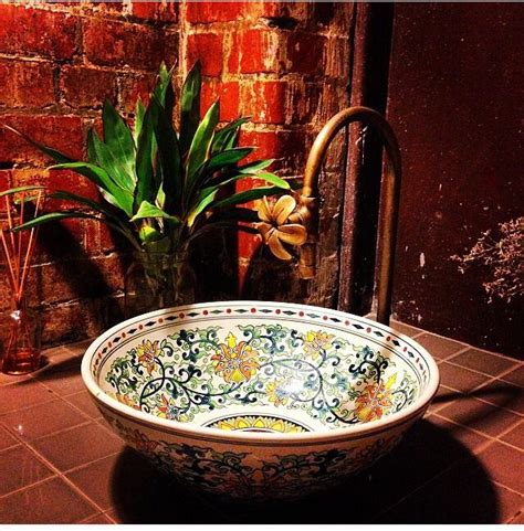 Hand Painted Bowl As Sink In Bathroom Hand Painted Bowls Sink Decor