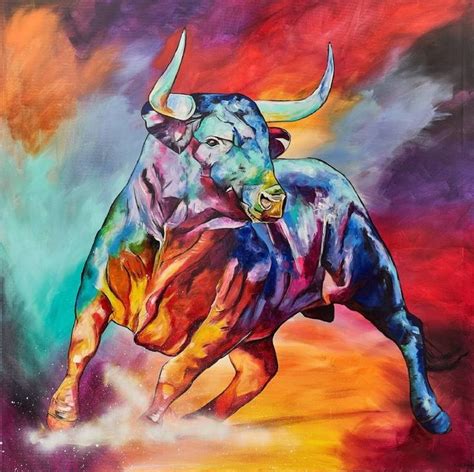 Proud Bull Painting Bull Painting Colorful Horse Painting Bull Artwork