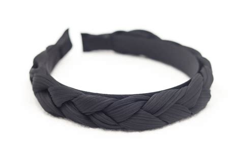Womens Black Satin Plait Headband Twist Braid Hairband Knit Etsy France