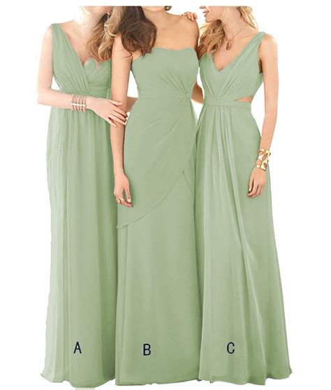 Dusty Sage Dress With V Neck Long Chiffon For Women