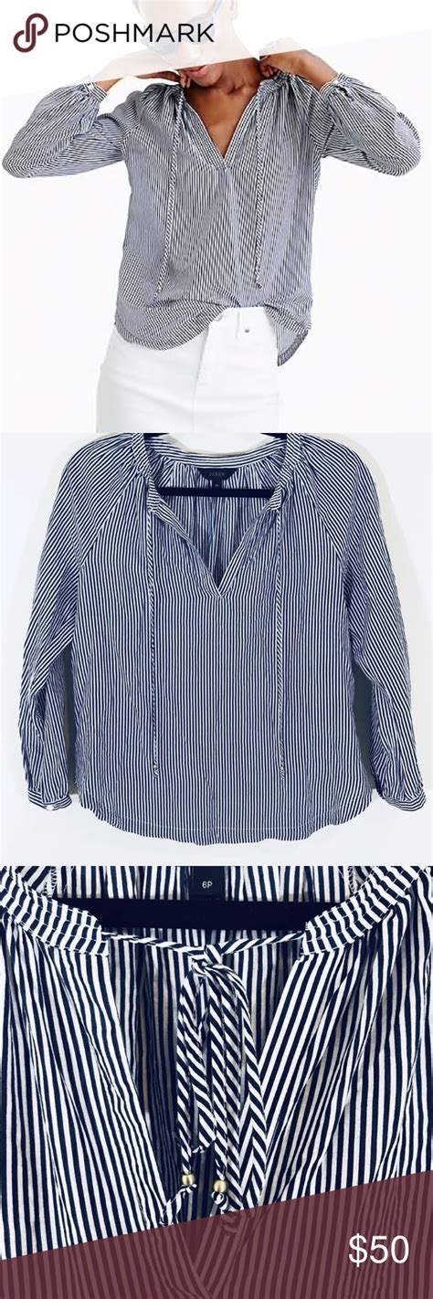 J Crew Petite Tie Neck Top In Shirting Stripe Clothes Design