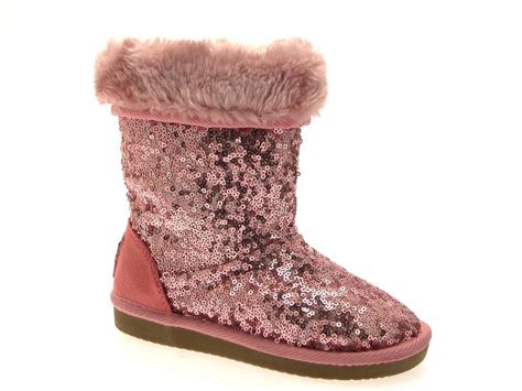 Womens Girls Ladies Kids Sequin Fur Lined Mid Calf Faux Sheepskin Boots