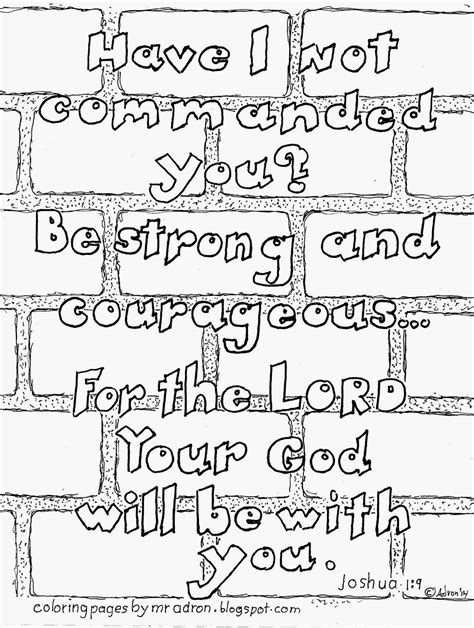 Coloring Pages for Kids by Mr. Adron: Be Strong And Courageous, Joshua 1:9 Free Kid's Coloring Page.