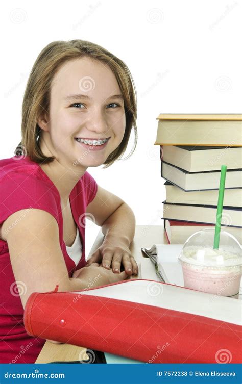 Teenage Girl With Milkshake Stock Photo Image Of Girls Books 7572238