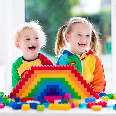 Kids Playing With Colorful Blocks Stock Photo Image Of Development