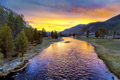 Sunset Yellowstone National Park Madison River Photograph By Bob And