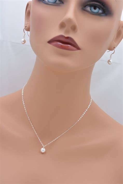 Set Of Bridesmaid Pearl Necklace And Earring Sets Pearl Etsy