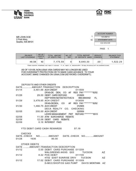 Usaa Bank Statement Template