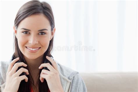 head and shoulder shot of a woman smiling stock image image of cute listening 25335823