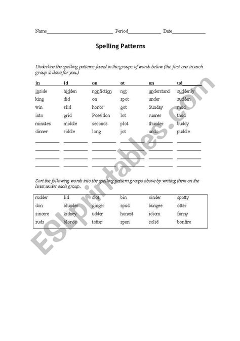 English Worksheets Spelling Patterns