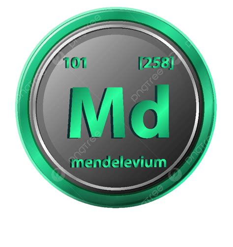 mendelevium the chemical element with its chemical symbol atomic number and atomic mass vector