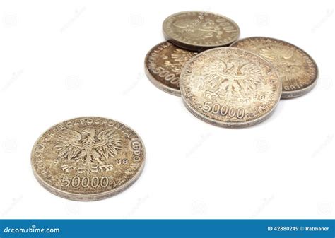 Old Polish Coins Collection Isolated On White Background Stock Image