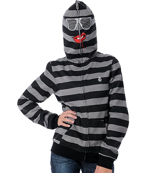 Volcom Vampire Grey And Black Face Mask Zip Up Hoodie Zumiez