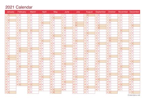 2021 Printable Calendar Pdf Or Excel