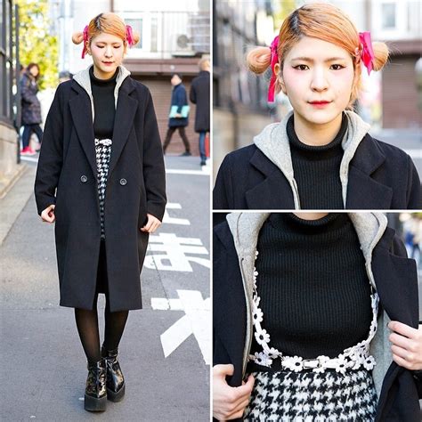 Tokyo Fashion Harajuku Girl With A Cute Double Bun Hairstyle And Monochrome Look From The Japa