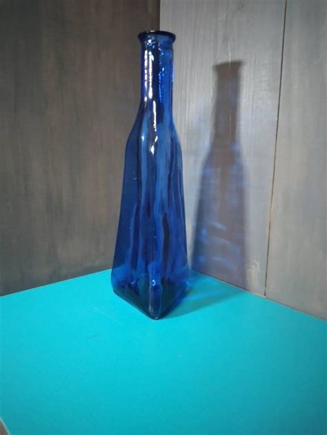 Vintage Pear Cobalt Blue Glass Bottle Triangle Etsy