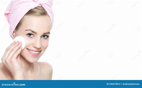 142 Young Woman Removing Make Up Her Face Cotton Pad Stock Photos